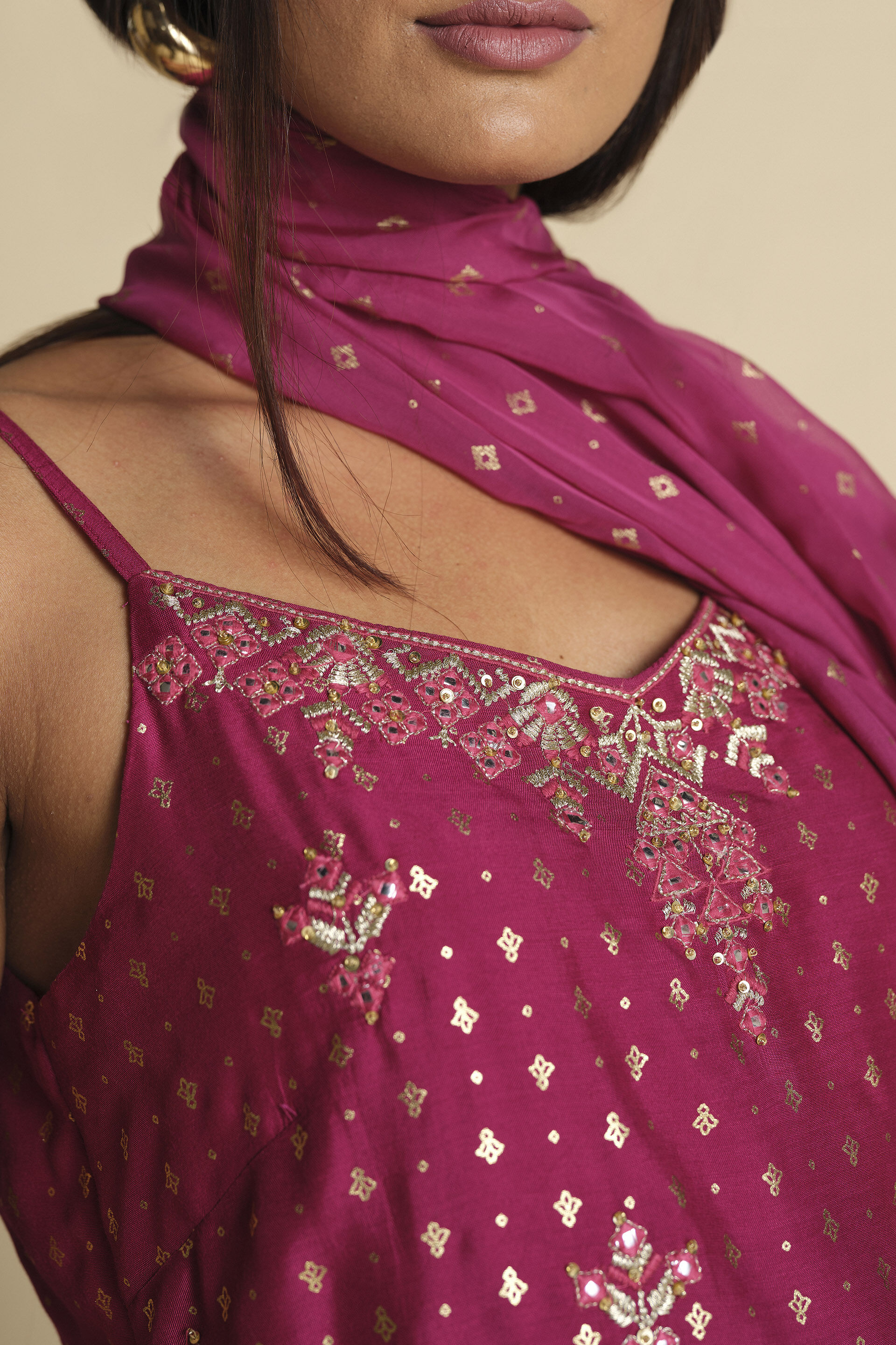 Burgundy Silsila Kurta Set, Wine, image 6